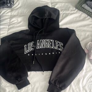 SHEIN Black Crop Hoodie with Los Angeles Print